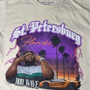 Rod Wave St. Petersburg Florida Graphic T-Shirt Tan Mens Medium Rap Tee Car